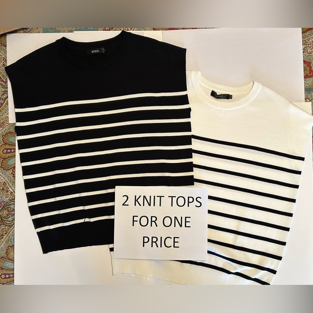 NWOT 2 MIROL Women’s cap sleeved striped knit sweaters. Black M, White L